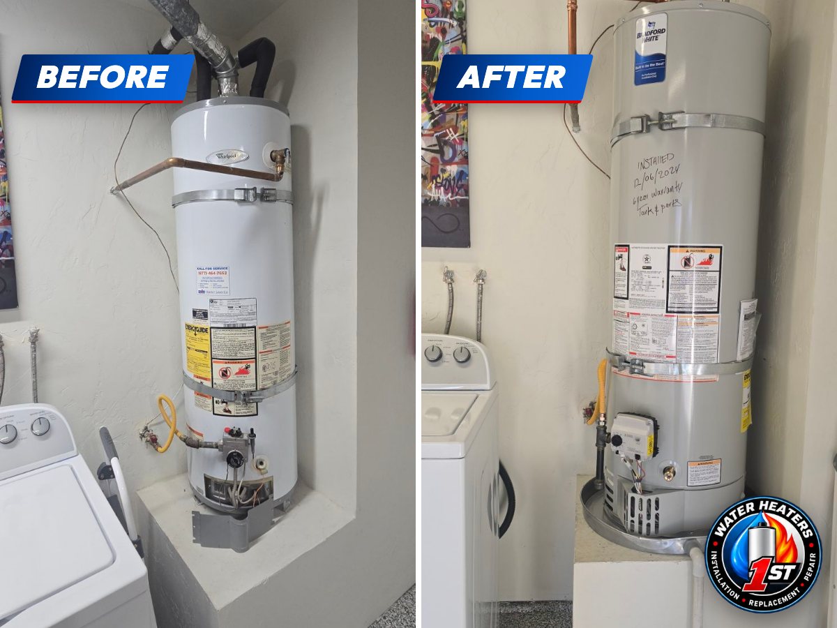 Gas water heater replaced in a laundry closet