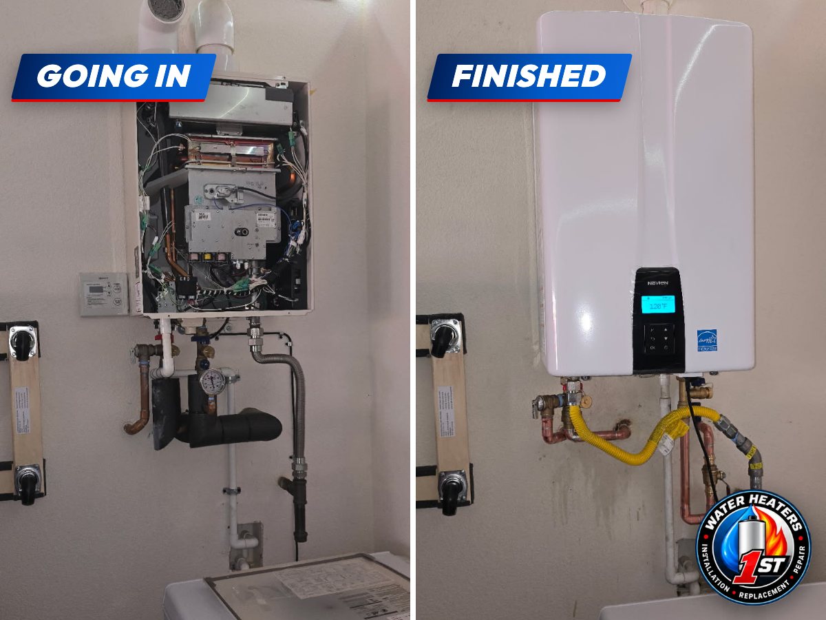 Tankless water heater fitted on the wall